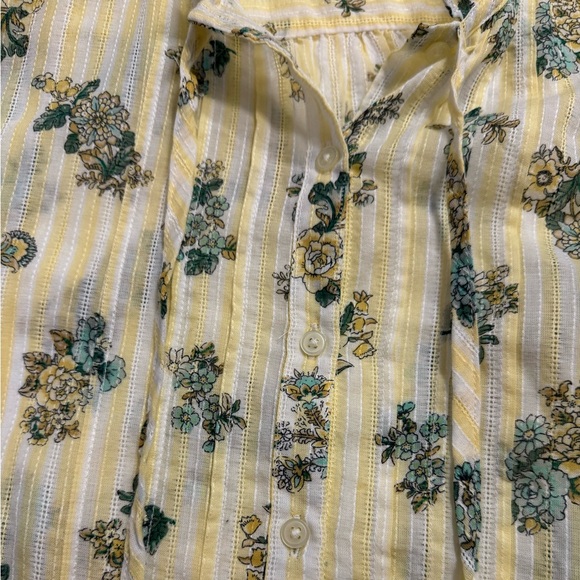 Loft Floral Tie Neck Button Up Blouse Yellow Size Large yellow white striped - Picture 7 of 9